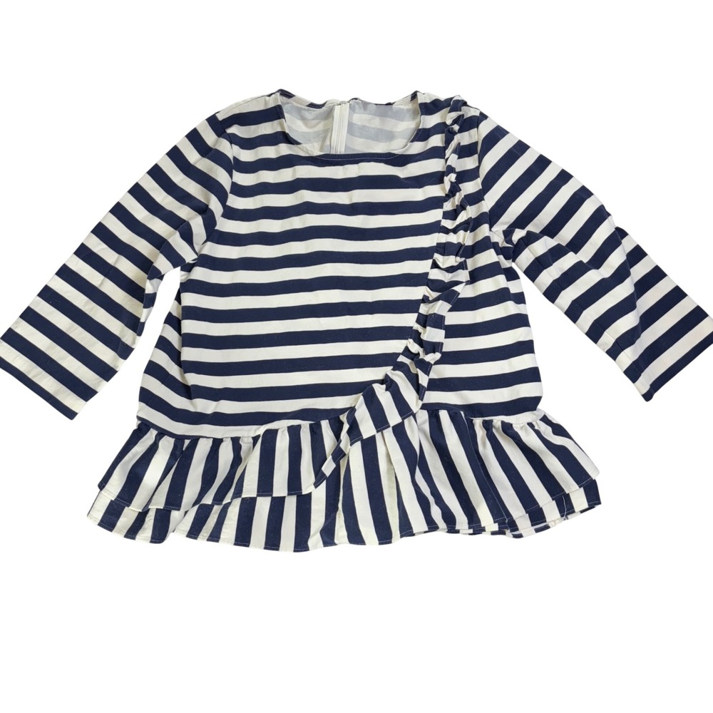 J.Crew‎ Navy White Striped Ruffle Peplum Top 100% Cotton 3/4 Sleeve Nautical XL